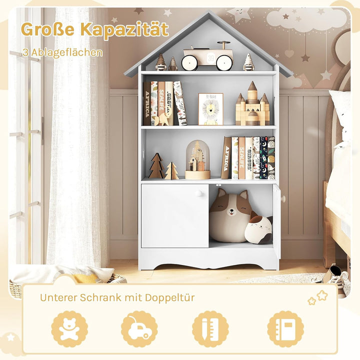 WOLTU Kinderregal Spielzeugregal mit Abschliessbarer Tür, 3 Regale Bücherregal für Kinder, Mehrzweck