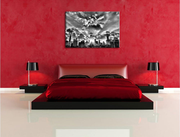 Pixxprint Monocrome, Chicago Skyline im Sonnenaufgang, Format: 100x70 auf Leinwand, 100x70