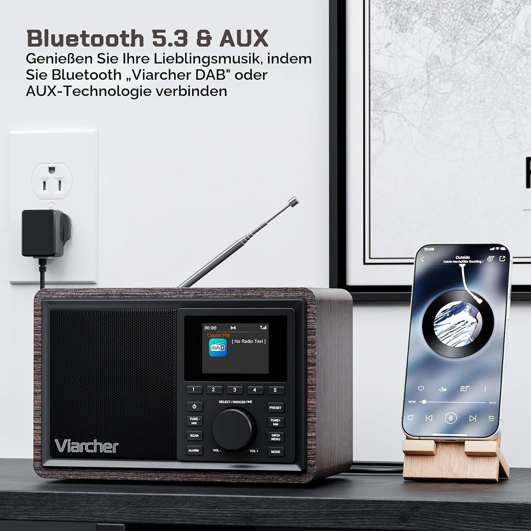 DAB/DAB+ &amp; FM Digitalradio mit Bluetooth, Küchenradio mit Dual-Weckfunktion, Schlaf-Timer, 60 Sender