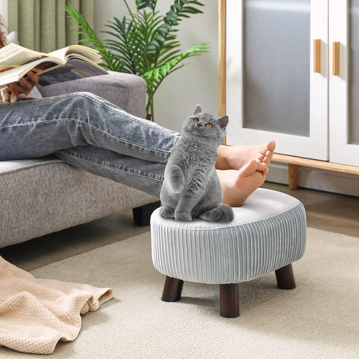 YMYNY Fusshocker, Sitzbank mit Griff, Gebogener Tritthocker mit weichem Sitzkissen, Gepolsterter Hoc