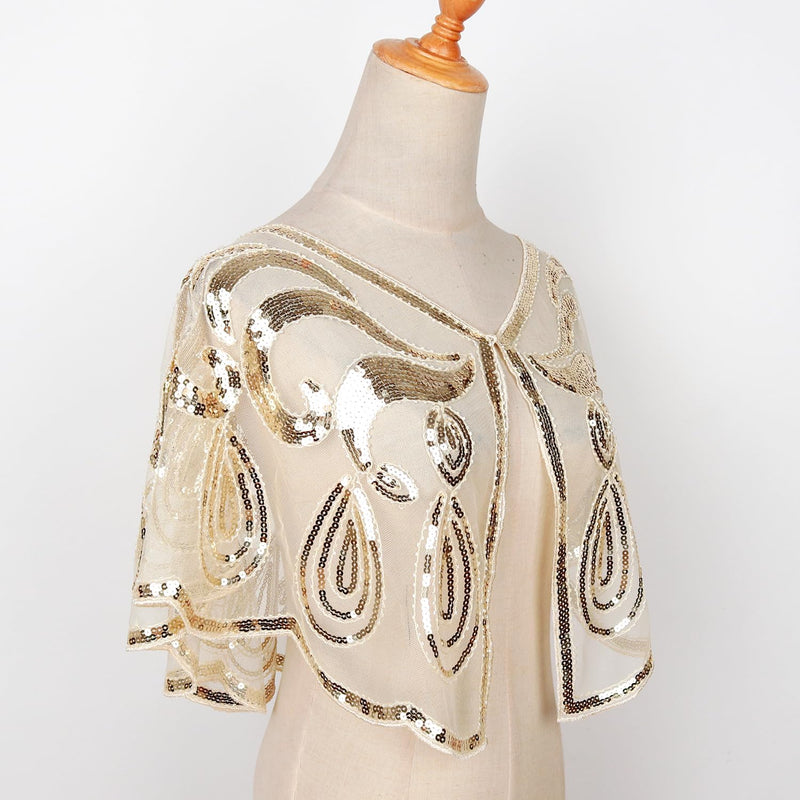 keland Damen Festlich Pailletten Umhang Schal Schultertuch Stola Tuch für Abendkleid X-gold, X-gold