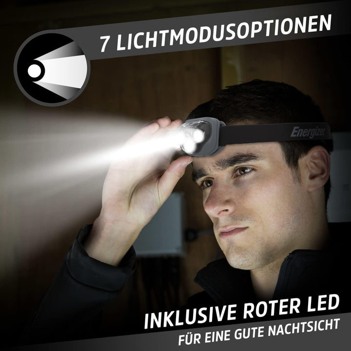 Energizer Stirnlampe LED, Vision HD Plus, Superhelle Kopflampe für Camping, Outdoor und Wandern, Bat