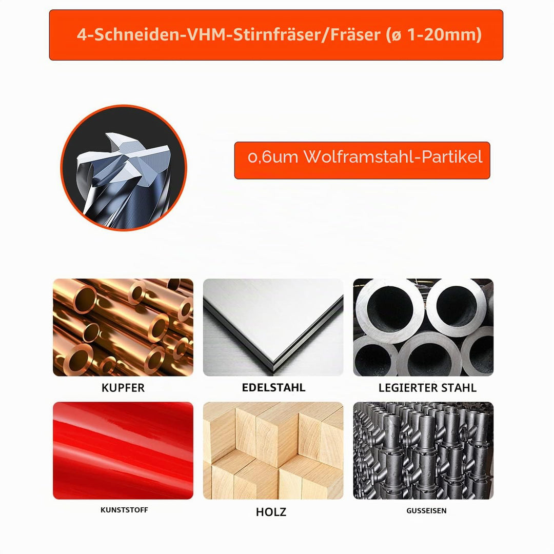 5 Stücke Hartmetall Schaftfräser 2mm, 4 Zähne/4 Schneiden, AlTiN Schwarz Beschichtung CNC Fräser, VH