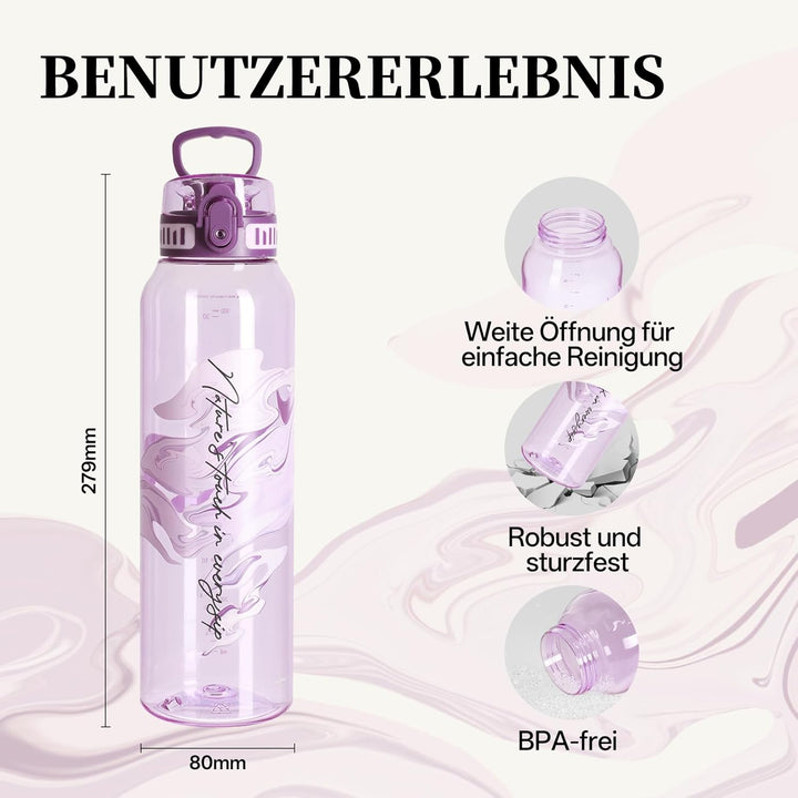 UZSPACE Trinkflasche Sport 1L, Tritan Bpa-Frei Trinkflasche Auslaufsicher mit Einhandbedienung, Kohl