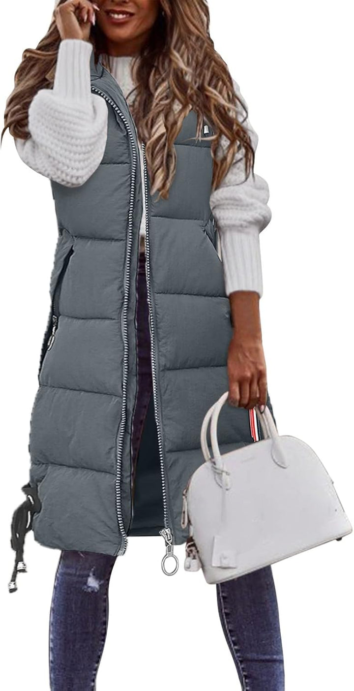 Chanpning Weste Damen Lang Winter Plus Size Long-Steppweste Lässige Pufferjacke Oversize Steppweste