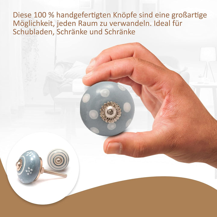 The Boho Street Hochwertige Keramik-Türgriffe - Verschiedene 12 Keramikknöpfe in Grau und Weiss, gem