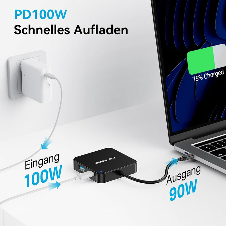 ACASIS USB-C Hub 10 Gbps, 6-in-1 Multiport Adapter mit 4K@60Hz HDMI, 100W PD, USB-A-3.2-Datenanschlu