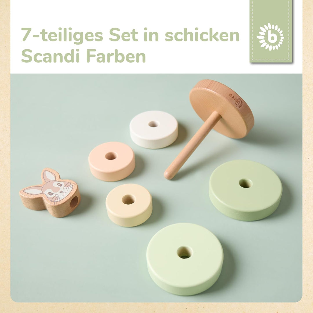 Bieco Hase Fine Stapelturm Baby Holz FSC® 19 cm Steckspiel ab 1 Jahr 7 tlg. Green Mix 10 x 10 x 18.5
