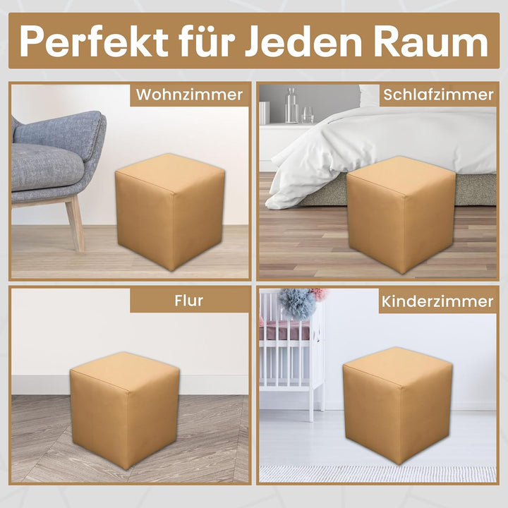 Best for Home Sitzhocker Kunstleder Sitzwürfel Bodenkissen Fusshocker 40x40x40 cm viele Farben (Beig