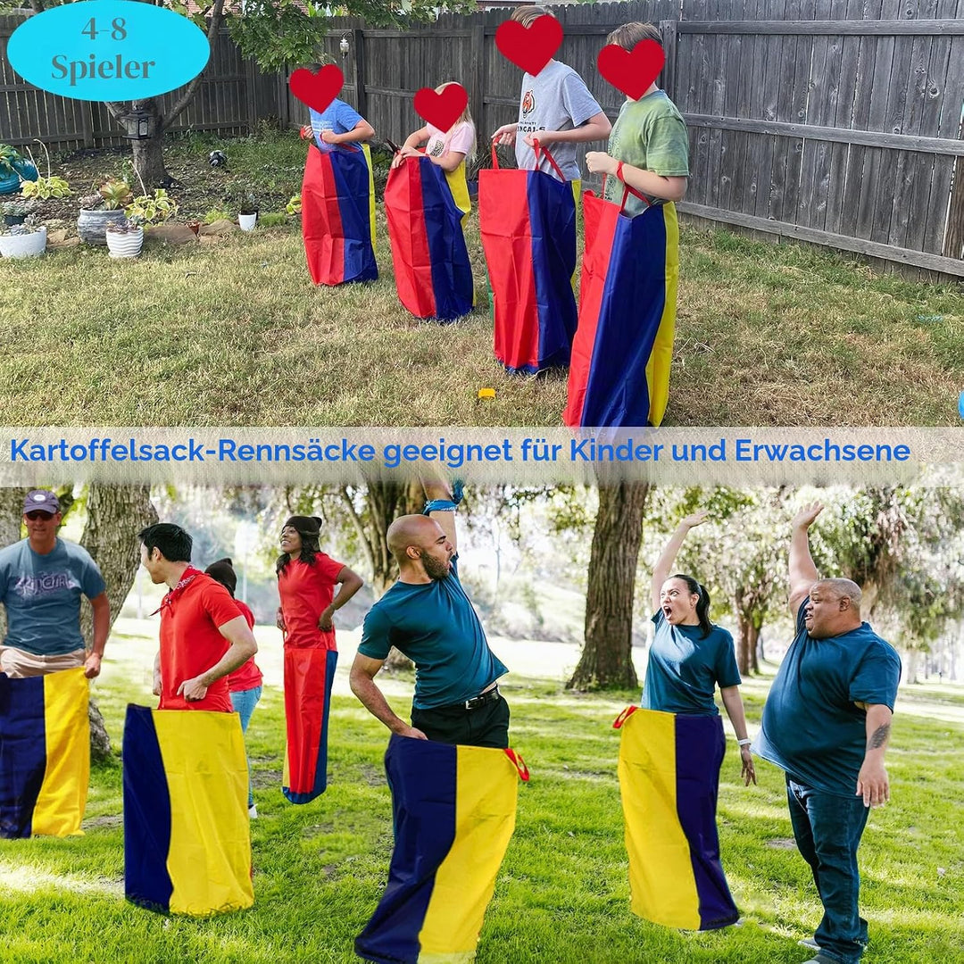 Outdoor Spiele Gartenspiele für Kinder Erwachsene, 4 in 1 Kindergeburtstag Spiele, Sackhüpfen Säcke,