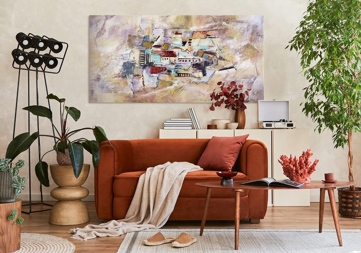 YS-Art Abstrakt Stil Acryl Gemälde auf Leinwand Fortschritt handgemalt Wandbilder Wohnzimmer modern
