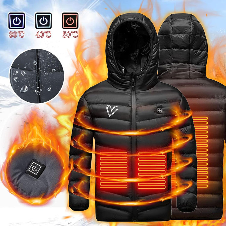 Elektrische Heizjacke Kinder Beheizbare Jacke USB Wärmejacke mit 3 Heizstufen, Beheizbare Kapuzenjac