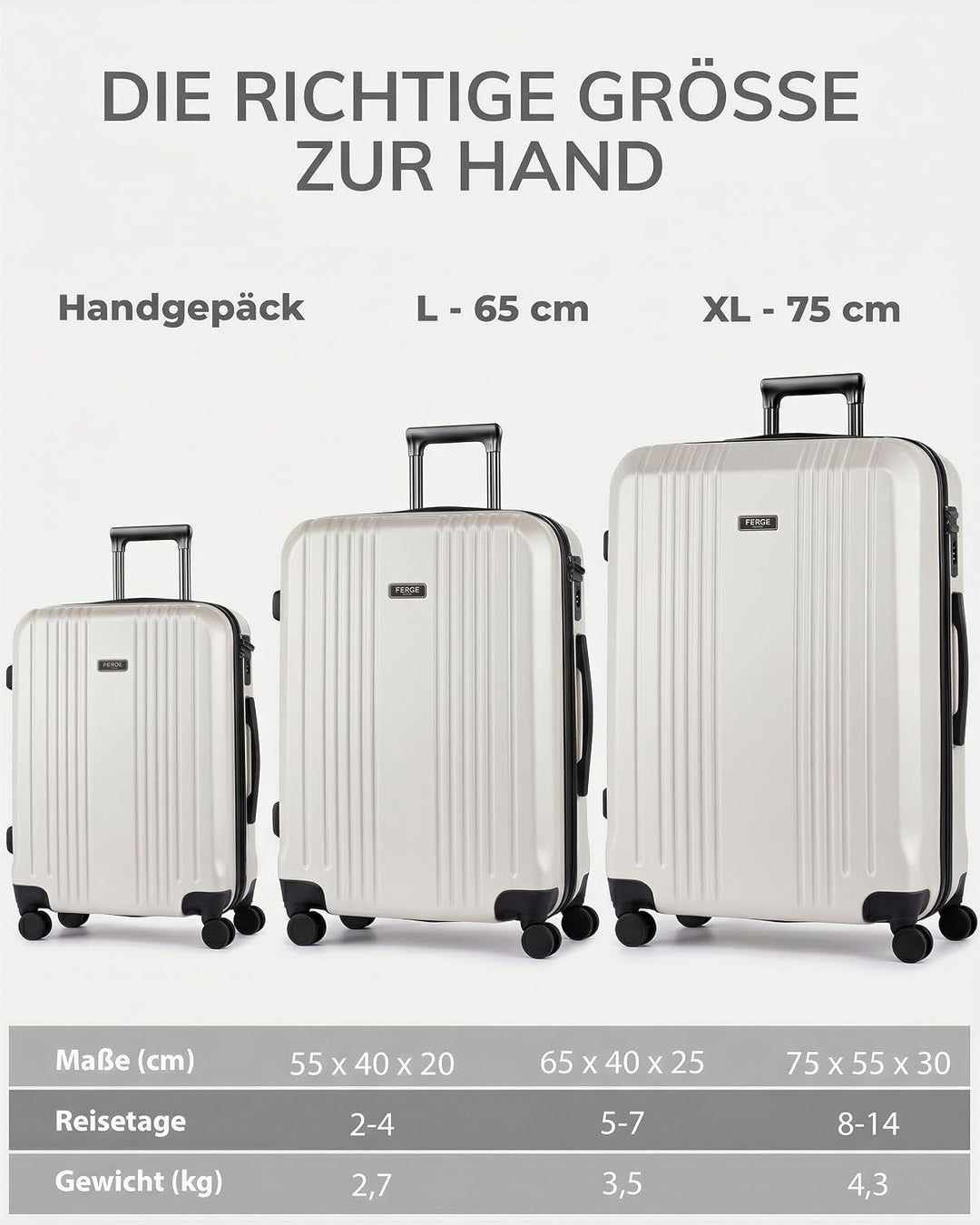 FERGÉ Kofferset 3 TLG Hartschale mit TSA-Zahlenschloss Cannes Reisekoffer Trolley-Set (Handgepäck, L