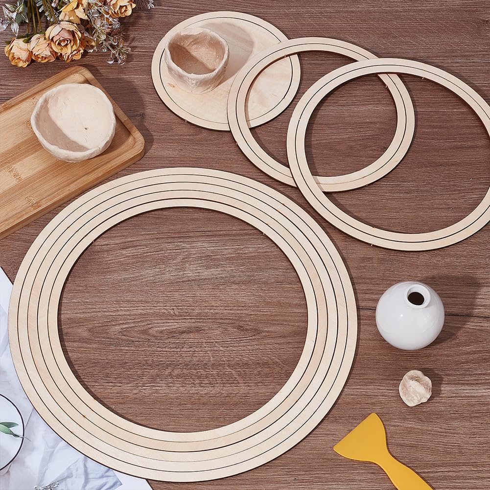UNICRAFTALE 11 Stück Keramikplatten Formformen Flache Runde Töpferwerkzeuge Holz Konzentrische Geome