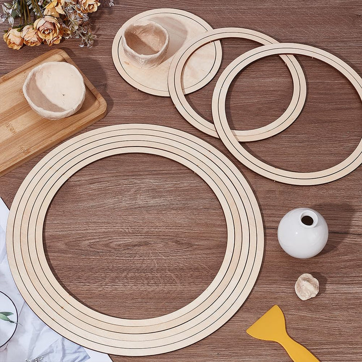 UNICRAFTALE 11 Stück Keramikplatten Formformen Flache Runde Töpferwerkzeuge Holz Konzentrische Geome