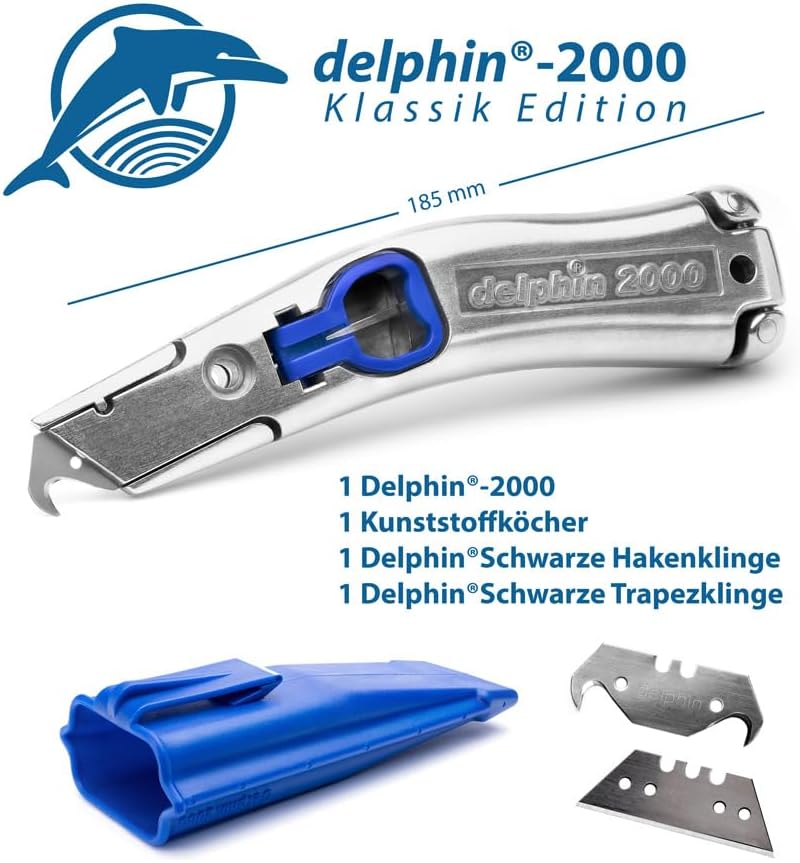 Delphin®-2000 Messer, 1 Delphin®-Hakenklingen, 1 Delphin®-Trapezklingen, Kunststoffköcher, Teppichme