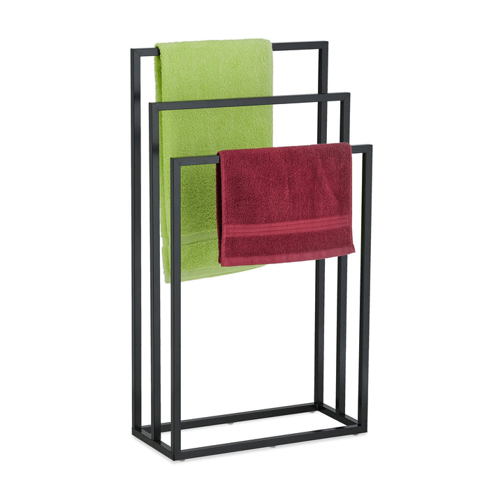 Relaxdays Handtuchständer, 3 Stangen, Stahl, H x B x T: 82,5 x 46 x 21 cm, stehender Duschtuchhalter