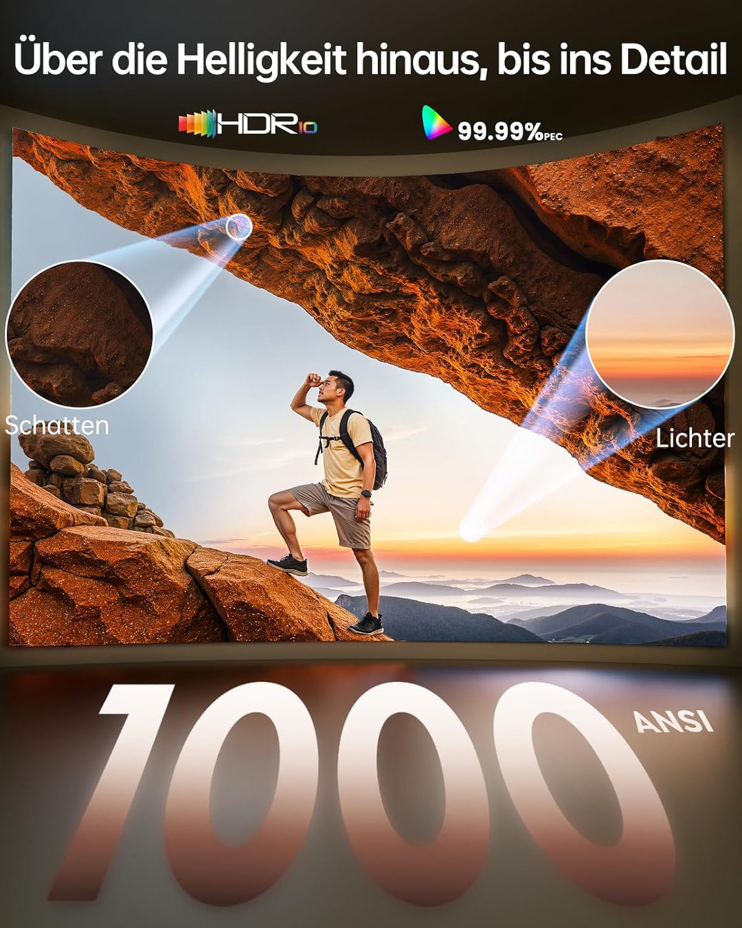 Smart Beamer 4K - [Kompatibel mit Netflix & Dolby Audio] 1000 ANSI Autofokus & 6D Trapezkorrektur, T