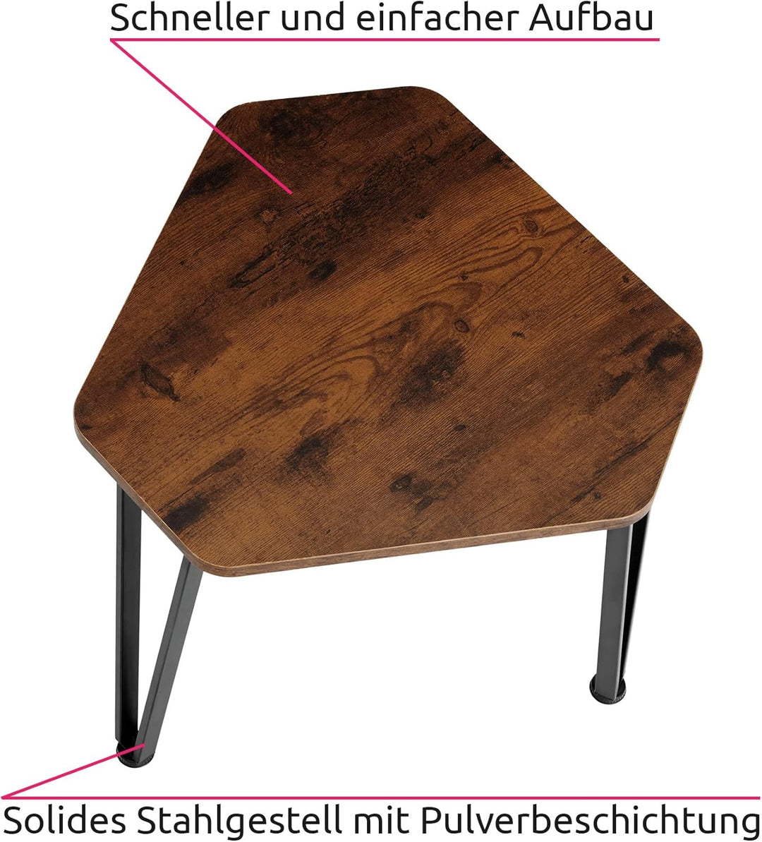 tectake Beistelltisch 3er Set, sechseckiger Couchtisch in 3 Grössen, Industrie-Stil, Holz Satztische
