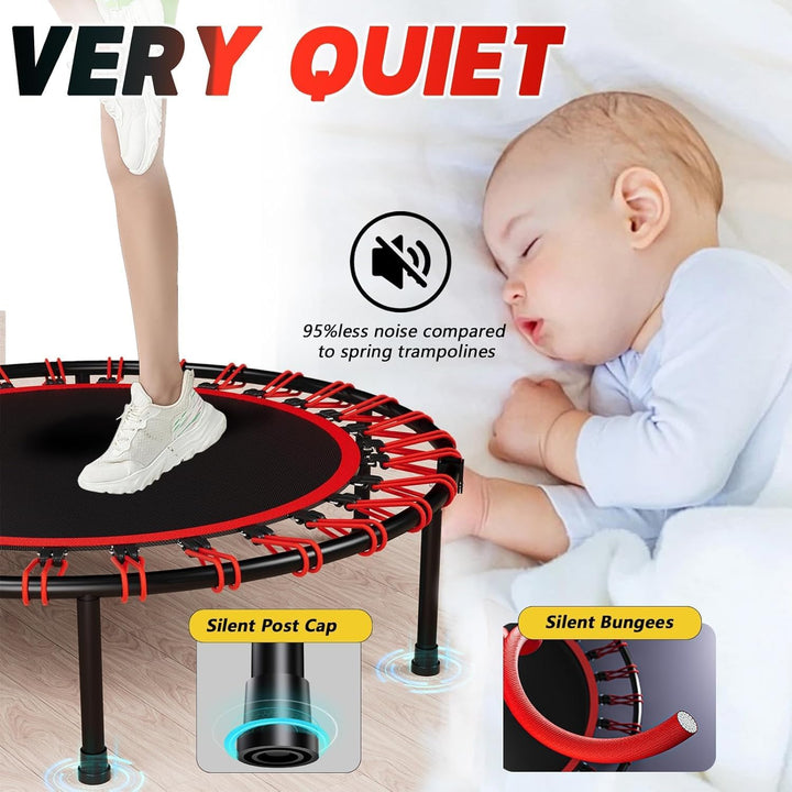 Fitness-Trampolin 102 cm für Erwachsene mit Haltestange, 3-Fach höhenverstellbar, leise Bungee-Seile