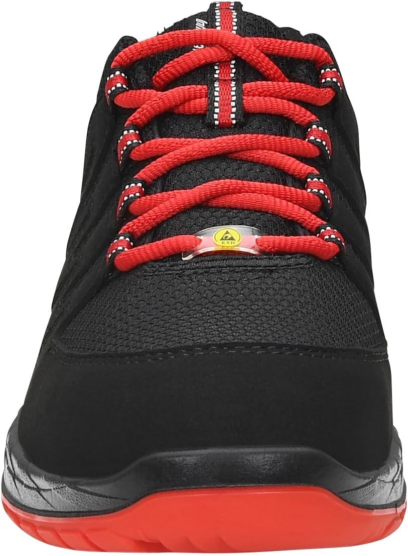 ELTEN Sicherheitsschuhe Maddox Black-red Low ESD S3S, Damen und Herren, Textil, Stahlkappe, leicht,