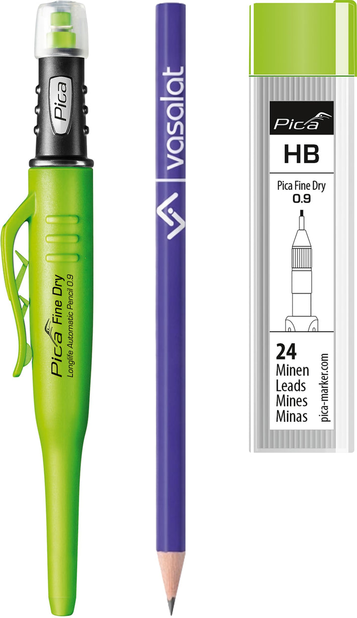vasalat Pica Tieflochmarker Fine-Dry 0.9mm, Bleistift Bohrlochmarkierer 7070 + 24 Ersatz-Graphitmine