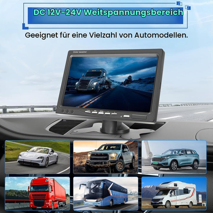 Hikity Rückfahrkamera 2 Kameras Set, 7 Zoll LCD Monitor, Wasserdichtes Rückfahrkamera Nachrüsten Set