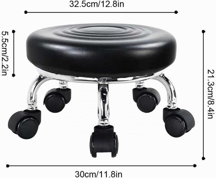 WKWKER Moderner Rollensitz PU Leder Niedriger runder Rollhocker Drehgelenk Kleiner Hocker mit Univer