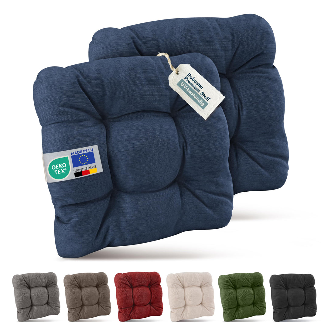 Beautissu 2er Set Premium Stuhlkissen 40x40 cm Dunkelbau – UV-beständig &amp; Robust Sitzkissen Outdoor