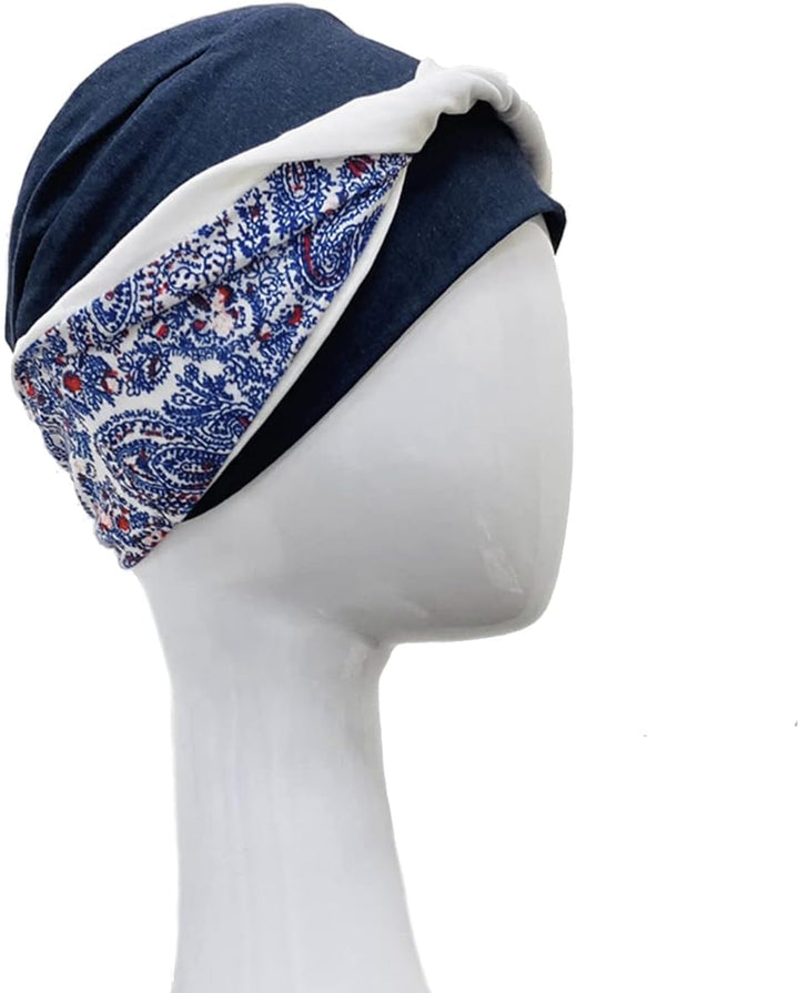 CAREBELL - Confort Cashmere - Mütze aus Bambus für Chemotherapie oder Alopezie, Marineblau mit Paisl