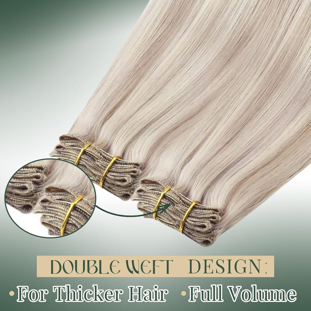 Ugeat Clip in Extensions 50cm Blond Echthaar Extensions Clip Haarverlängerung Echthaar Aschblond mit
