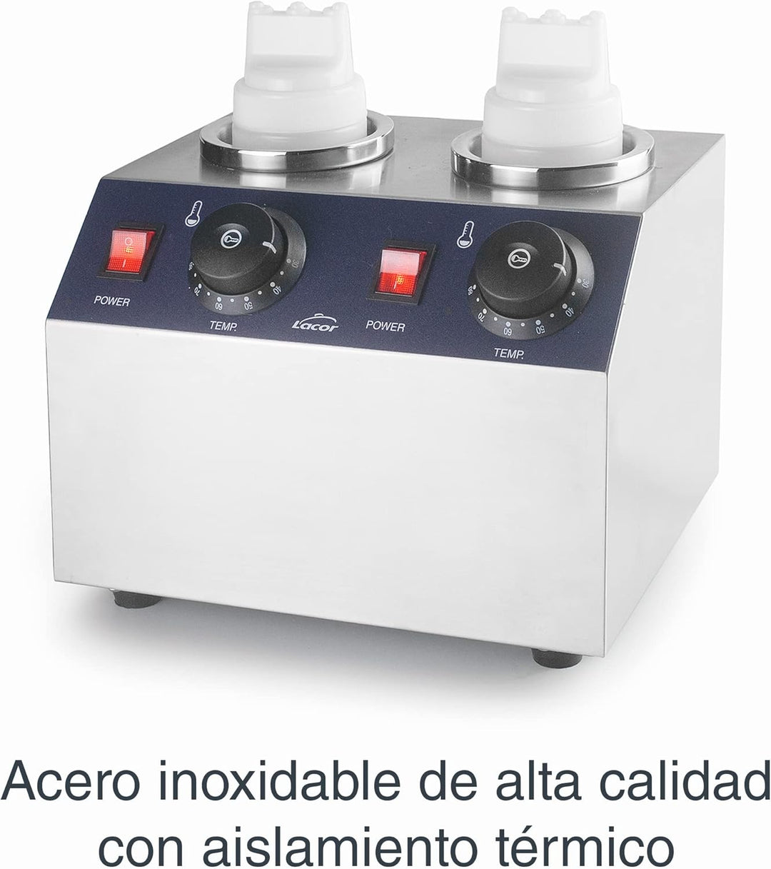 LACOR 69242 Flaschenwärmer aus Edelstahl, Trockenheizung, Thermostat C-80 °C, inkl. 2 Fläschchen mit