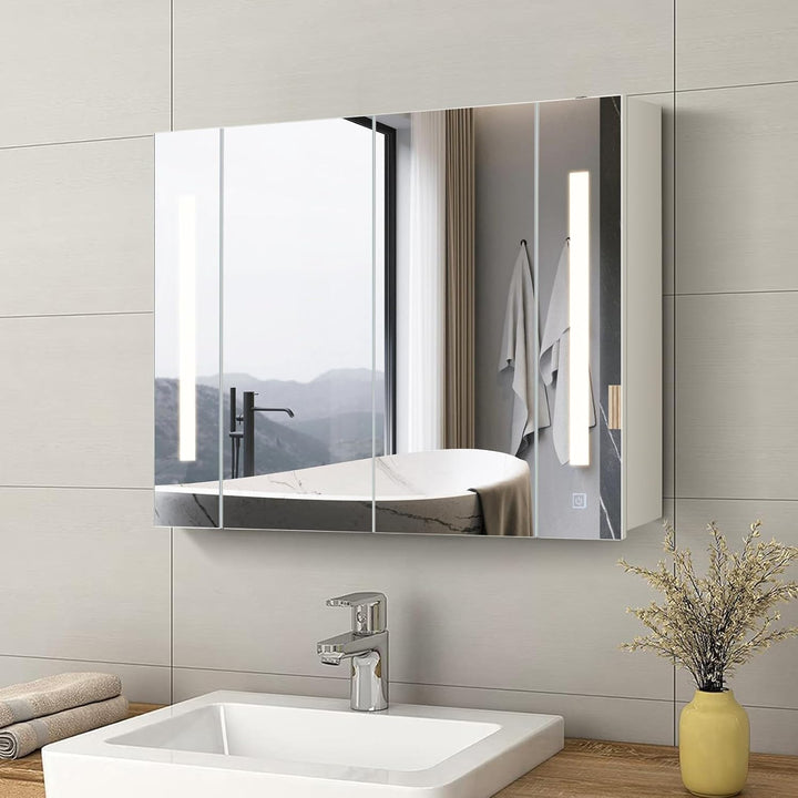 CLIPOP Spiegelschrank Bad mit LED Beleuchtung 3 Lichtfarbe Einstellbar Badezimmer Hängeschrank Wands