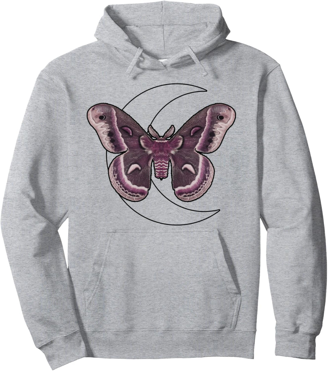 Trendy Moth Moon Pocket Pullover Hoodie