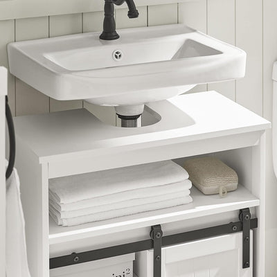 SoBuy BZR61-W Waschbeckenunterschrank mit Schiebetür Badschrank Waschtisch Unterschrank Badmöbel Wei