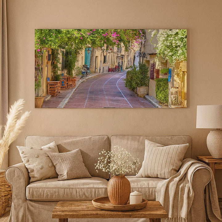 Bilder auf Leinwand 100x40cm Leinwandbild Strasse dekoration blumen griechenland Gross Wanddeko Bild