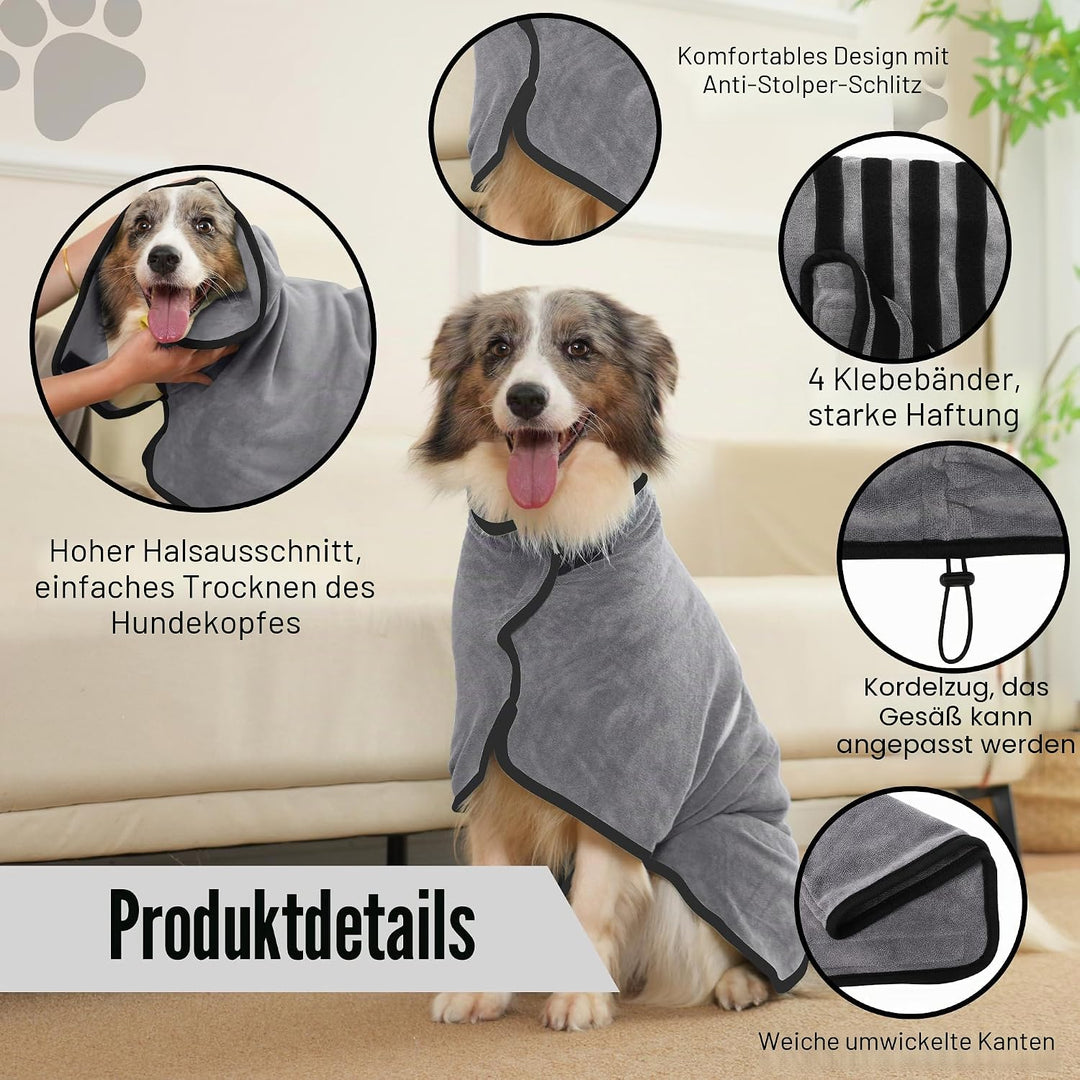 Hundebademantel Ultra Saugfähig Mikrofaser Hunde Trockenmantel für Schnelles Trocknen, Weiches Doppe
