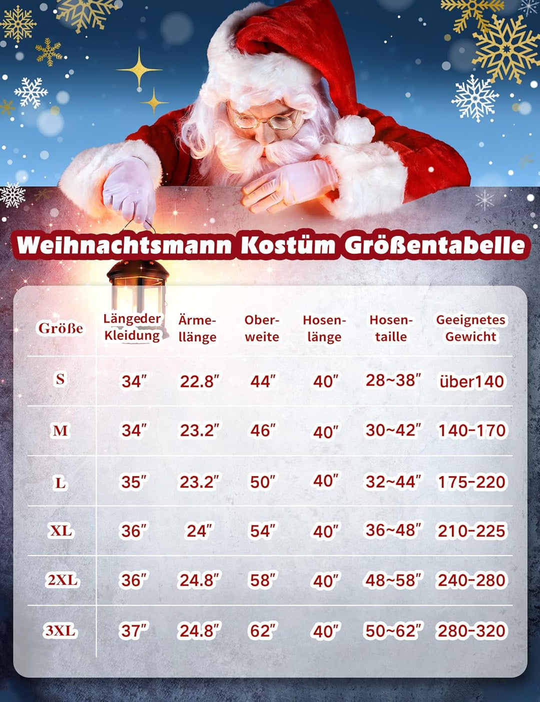Boveco Weihnachts Weihnachtsmann Kostüm für Herren und Erwachsene, 11-teilig, Deluxe Samtanzug Outfi