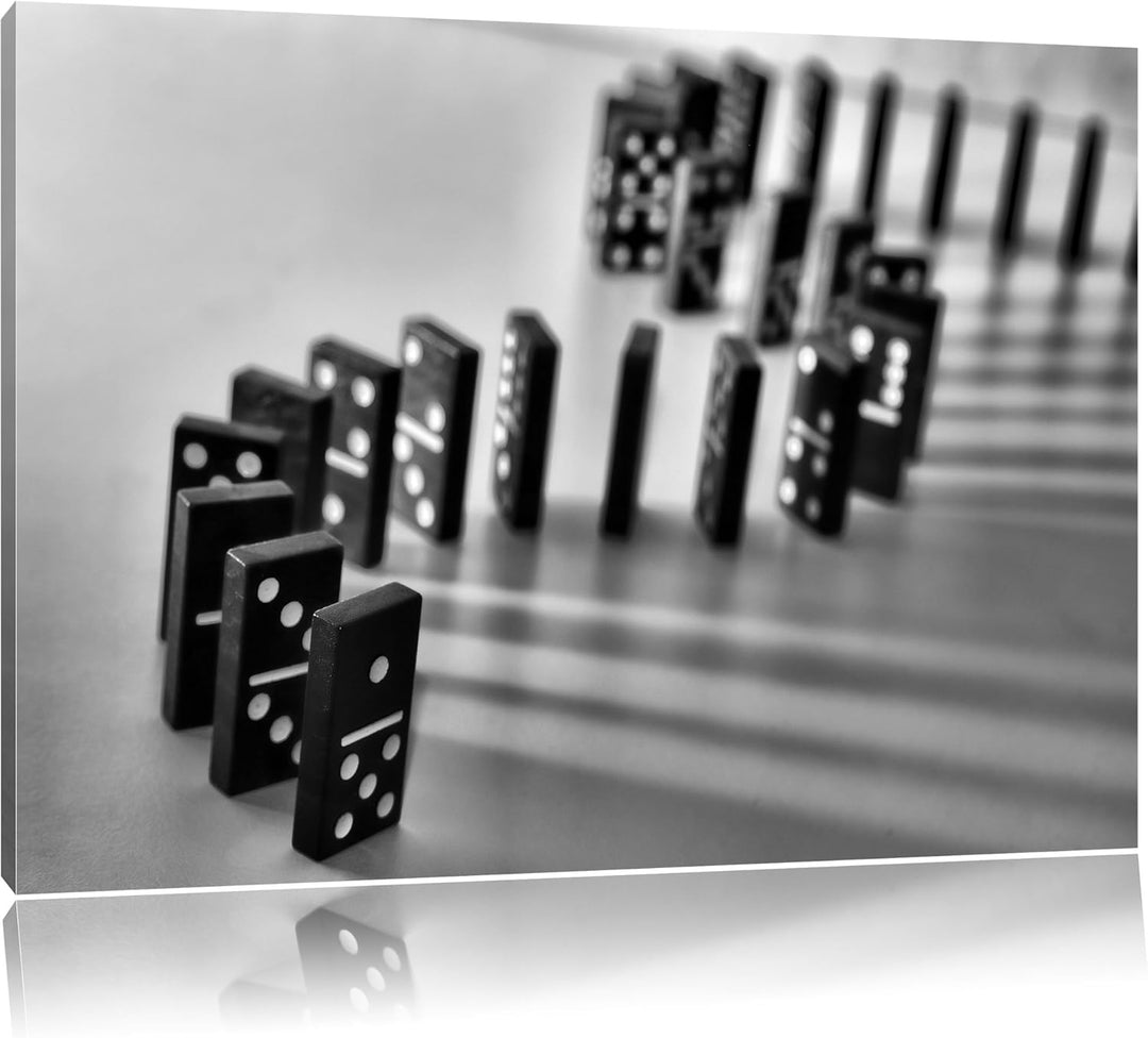 Pixxprint Lange Dominokette als Leinwandbild/Grösse: 100x70 cm/Wandbild/Kunstdruck/fertig bespannt,