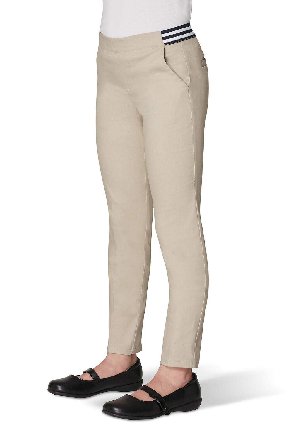 French Toast Girls Plus Size' Stretch Contrast Elastic Waist Pull-on Pant, Khaki, 20.5