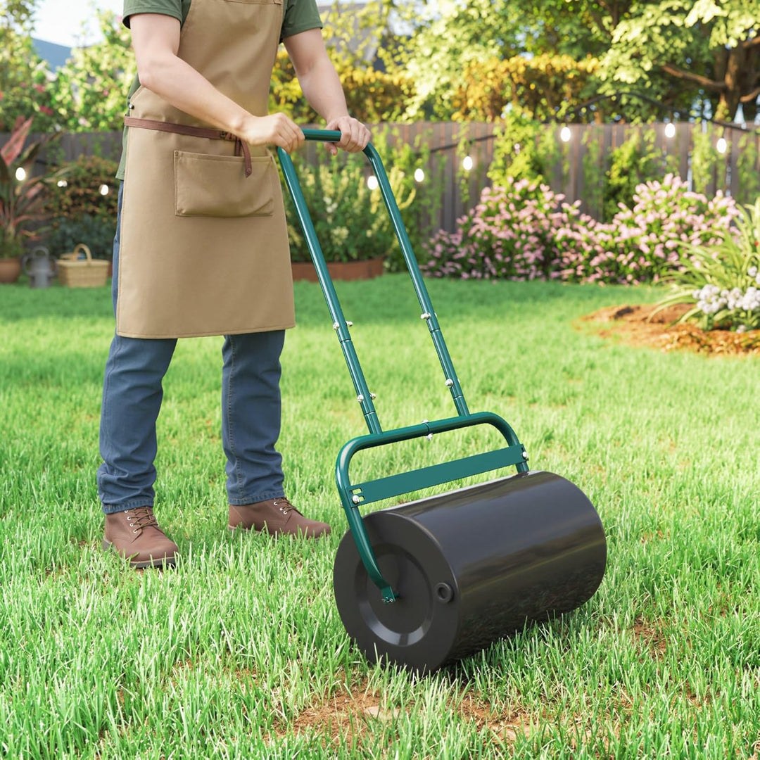 Outsunny Rasenwalze Gartenwalze befüllbar mit Wasser oder Sand, 50cm Breite Handwalze mit U-Griff, 3