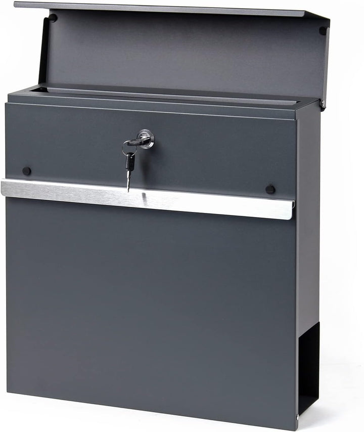 Wiltec Designer Briefkasten V50 Anthrazit und Edelstahl 370 x 105 x 370 mm, Wandbriefkasten mit Schl