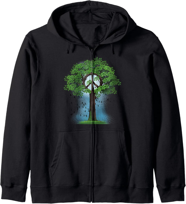 Frieden Zeichen Hippie Retro Baum Natur Friedenssymbol Einhe Kapuzenjacke