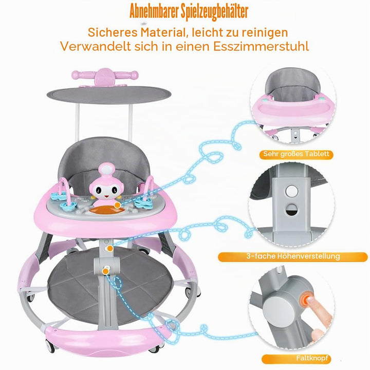 OHMG Babywalker Lauflernwagen, 5 in 1, Lauflernwagen, Wippfunktion, Babywippe mit Rollen, Licht, Mus