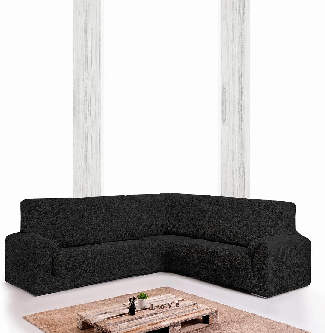 Milica Bezug für Ecksofa aus anpassbarem Stoff, normale Grösse (bis zu 450 cm), Farbe 10 Schwarz 10