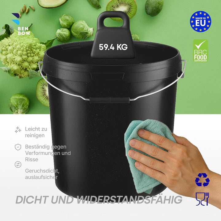 BenBow Eimer mit Deckel 20l schwarz 5X 20 Liter - lebensmittelecht, stabil, luftdicht, auslaufsicher