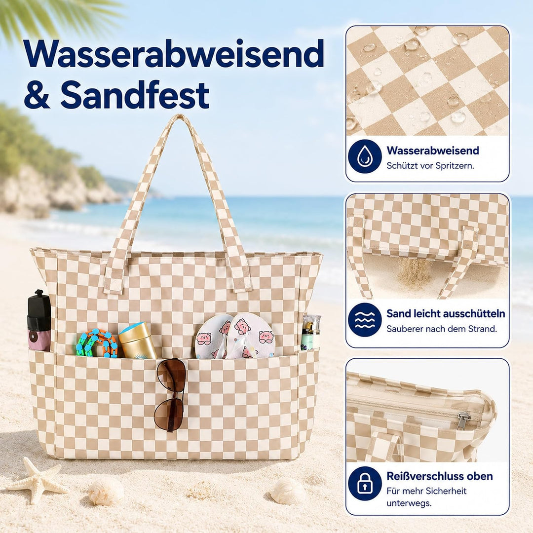 LEDAOU Grosse Strandtasche mit reissverschluss Damen Strandtuch Tote bag &amp; Strandtuch Hausschuhe Was