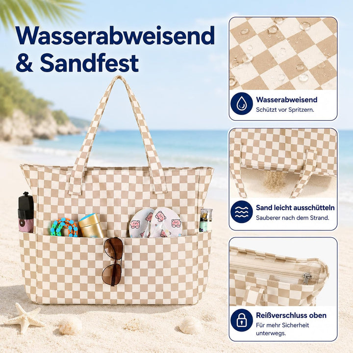 LEDAOU Grosse Strandtasche mit reissverschluss Damen Strandtuch Tote bag &amp; Strandtuch Hausschuhe Was
