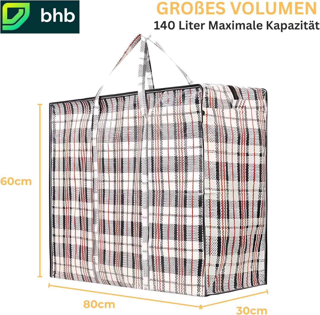 Jumbo Aufbewahrungstasche XXL 140L Kariert mit Reissverschluss – Verstautasche Bigbag PP-Gewebe Falt