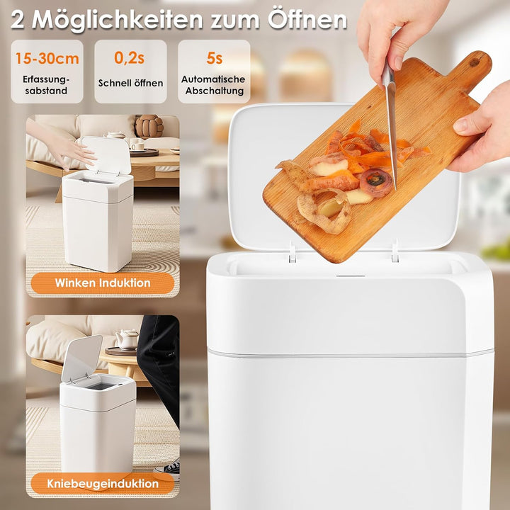 16L Mülleimer mit Sensor, Automatik Touchless Mülleimer mit Hand und Knie Sensor, Schnelle Reaktion,